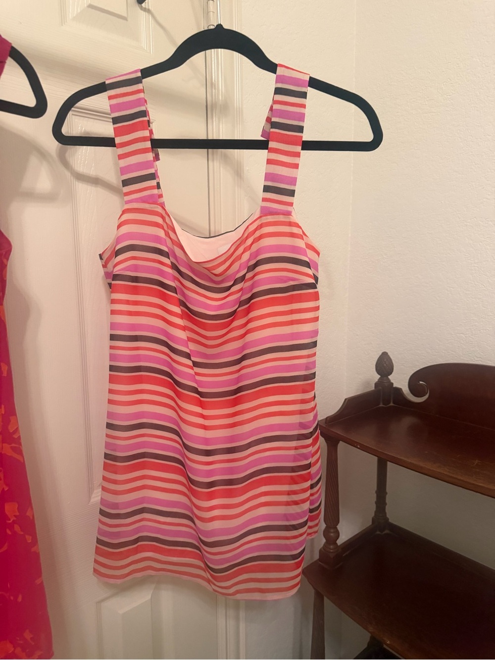 CAbi Striped Tank Top in Pink, Coral, Red and Black